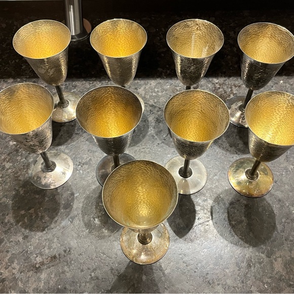 VINTAGE Homan Plate on Nickel Silver Goblet by WM MOUNTS Set of 9 USA Hammered